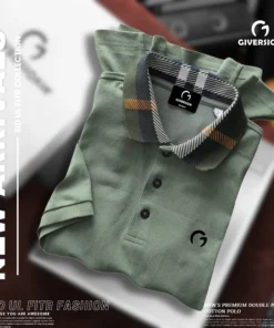 Mens Premium Olive Striped Polo Shirt